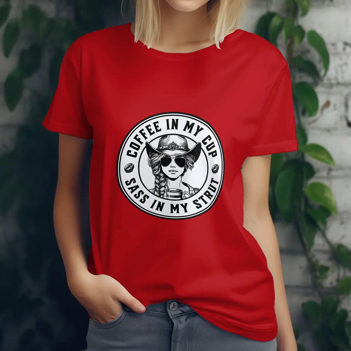 Sass in My Strut T-Shirt – Sassy Cowgirl Coffee T-shirt, Funny Coffee Lover Tee for Women, Sassy Cowgirl Caffeine Queen Shirt, Attitude Gift Idea Printify