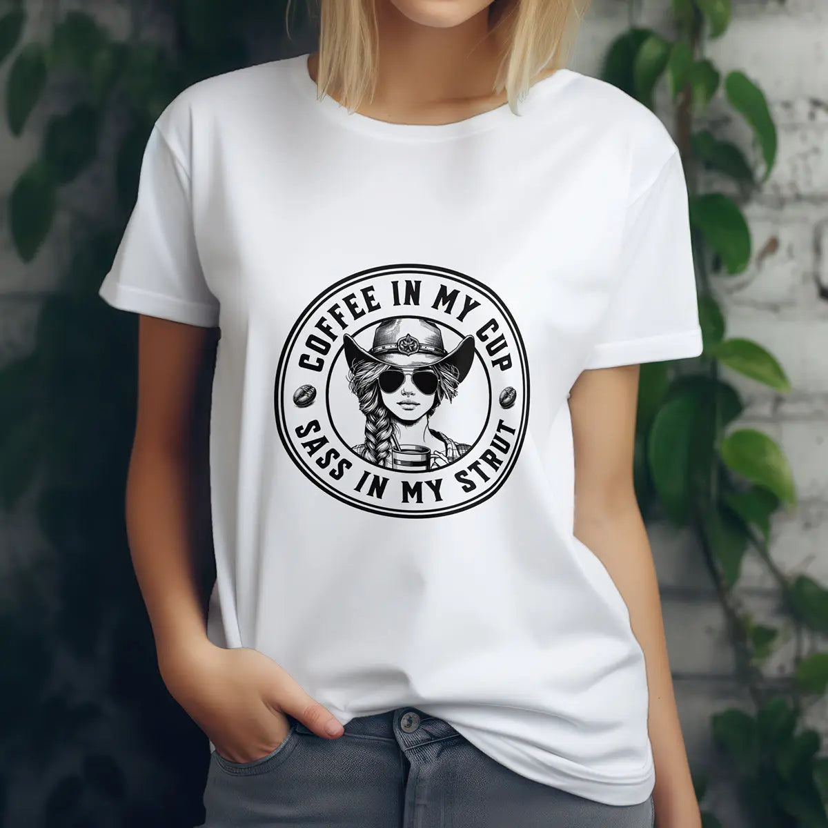 Sass in My Strut T-Shirt – Sassy Cowgirl Coffee T-shirt, Funny Coffee Lover Tee for Women, Sassy Cowgirl Caffeine Queen Shirt, Attitude Gift Idea Printify