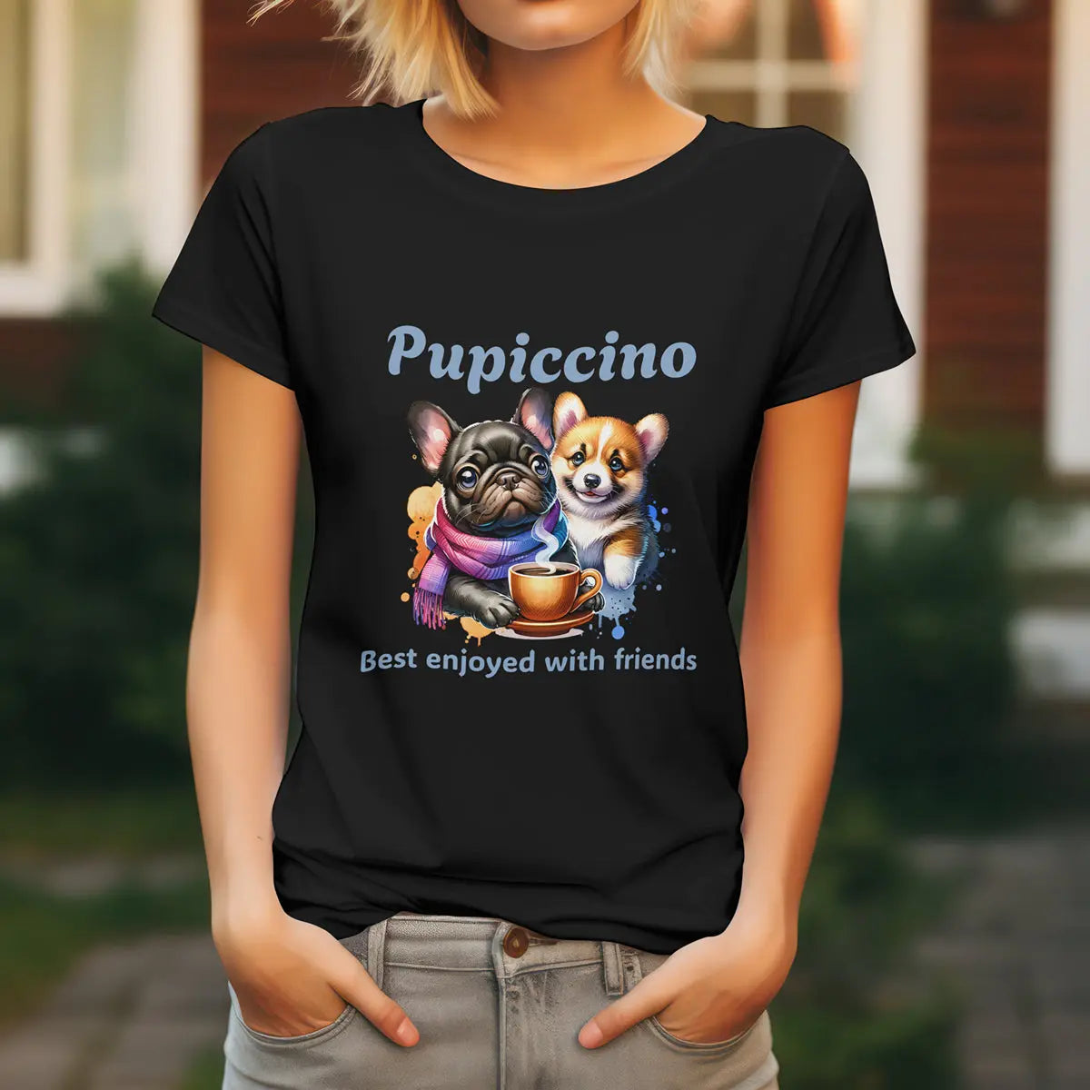 Pupiccino Best Enjoyed with Friends T-Shirt – Cute Dog Coffee Lover Tee for Women, Funny Puppy Friendship Shirt, Caffeine Gift Idea Printify