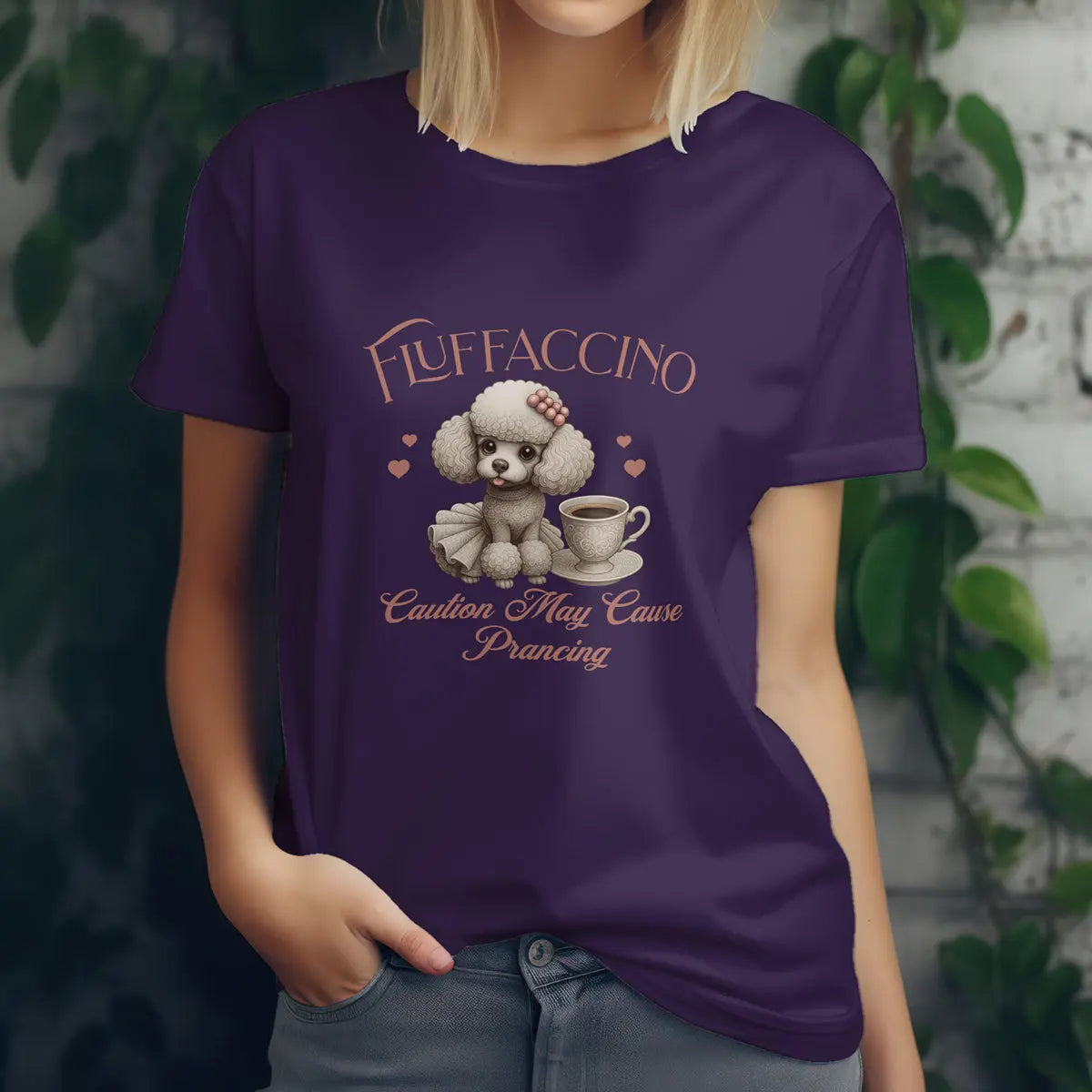 Fluffaccino T-Shirt – Caution May Cause Prancing - Cute Poodle Coffee Lover Tee for Women, Funny Dog Caffeine Shirt, Gift for Pet Moms Printify