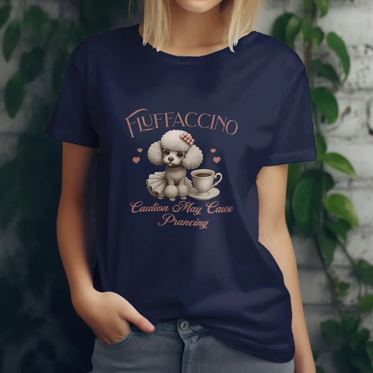 Fluffaccino T-Shirt – Caution May Cause Prancing - Cute Poodle Coffee Lover Tee for Women, Funny Dog Caffeine Shirt, Gift for Pet Moms Printify
