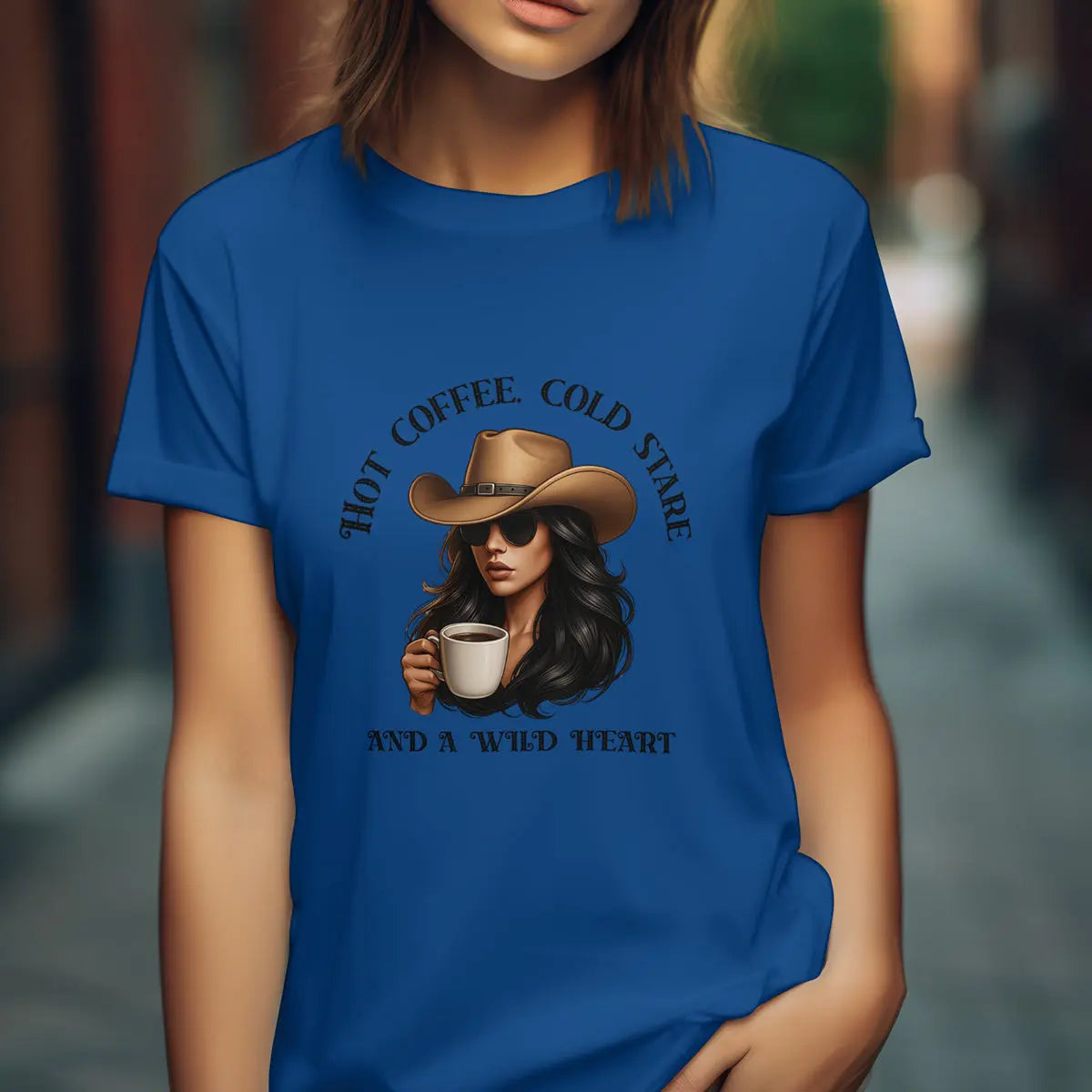 Hot Coffee Cold Stare and a Wild Heart Shirt – Western Cowgirl Coffee Lover Tee, Country Girl Graphic Shirt, Sassy Rodeo Gift Printify