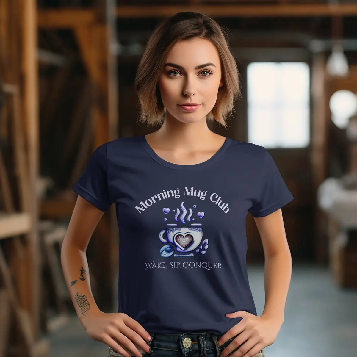 Wake, Sip, Conquer T-shirt - Morning Mug Club - Boho Style Coffee Tee Printify