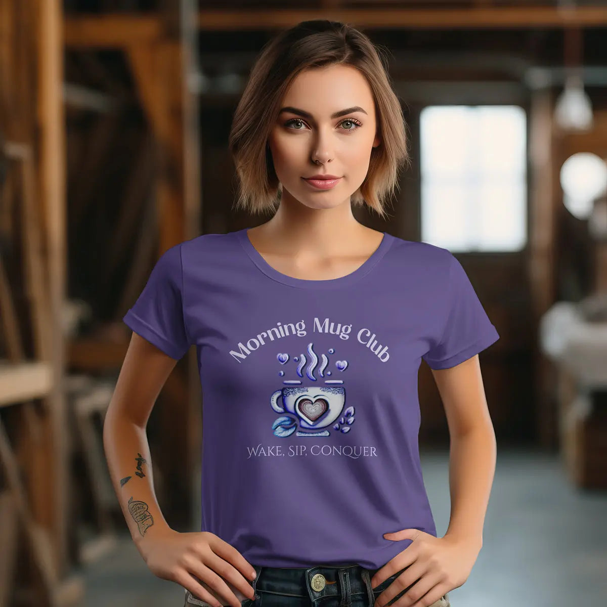 Wake, Sip, Conquer T-shirt - Morning Mug Club - Boho Style Coffee Tee Printify