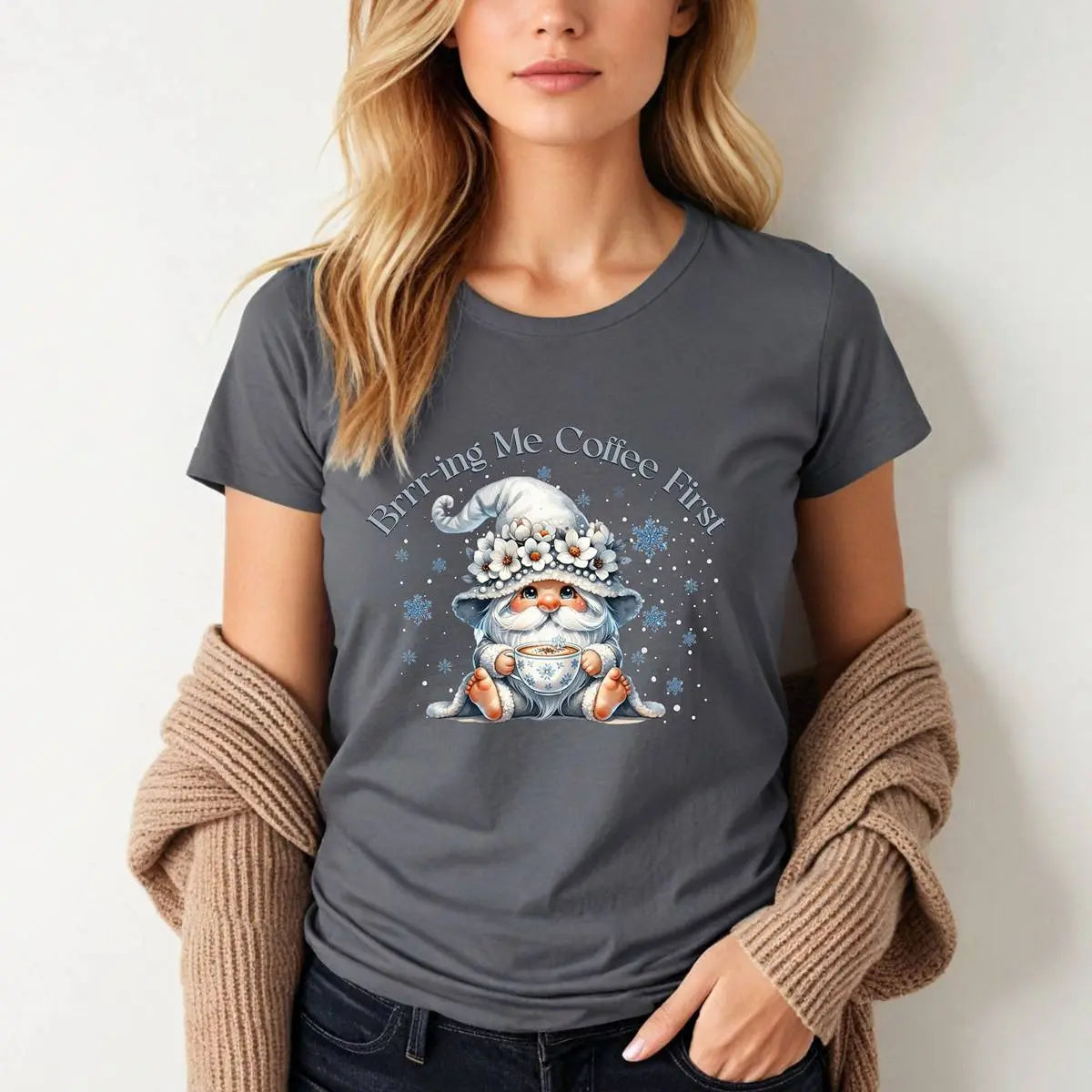 Brr-ing Me Coffee T-Shirt - Cute Gnome Winter Design Printify