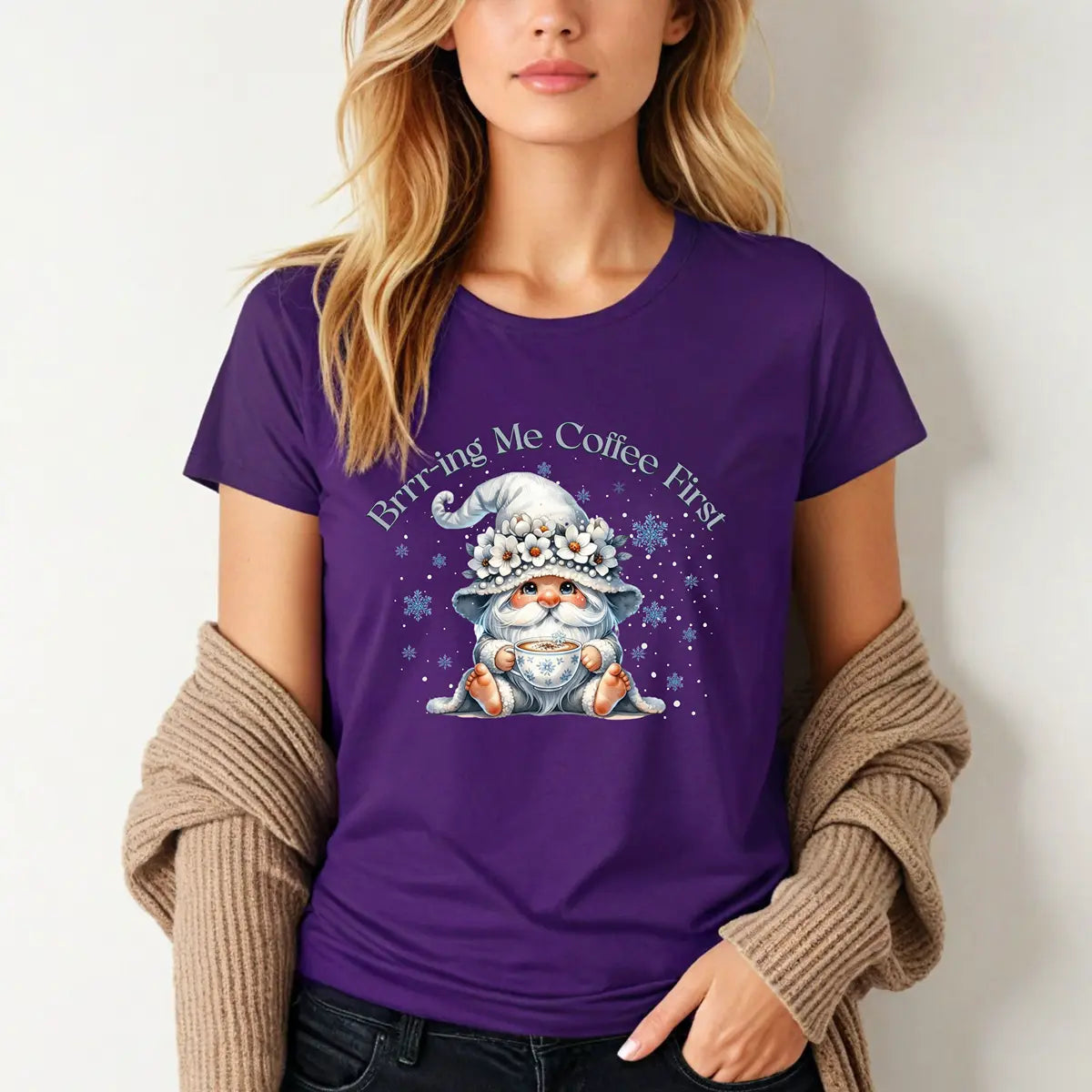Brr-ing Me Coffee T-Shirt - Cute Gnome Winter Design Printify