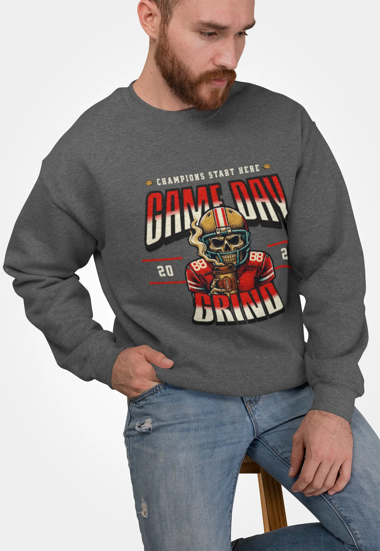 Game Day Grind Sweatshirt - Coffee Football Warm Cozy Sweatshirt Printify