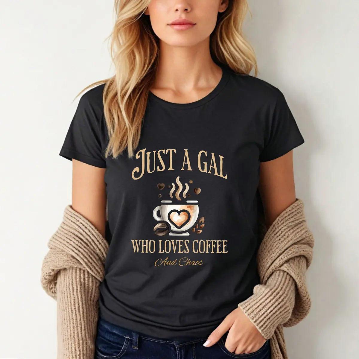 Just a Gal T-shirt - Who Loves Coffee - Boho Style Coffee Gal T-shirt Printify