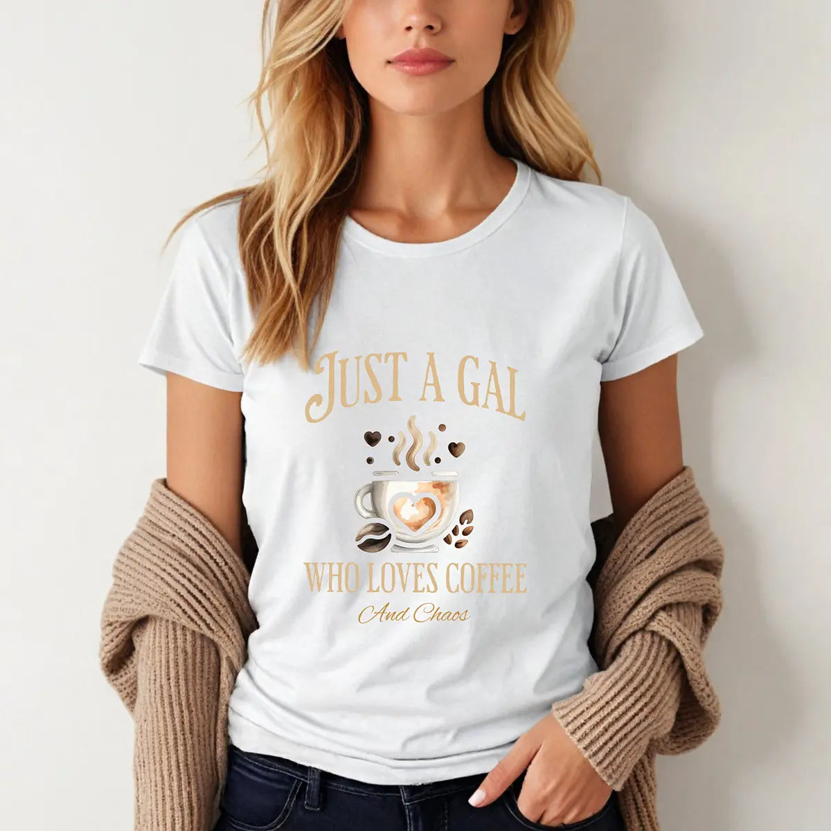Just a Gal T-shirt - Who Loves Coffee - Boho Style Coffee Gal T-shirt Printify