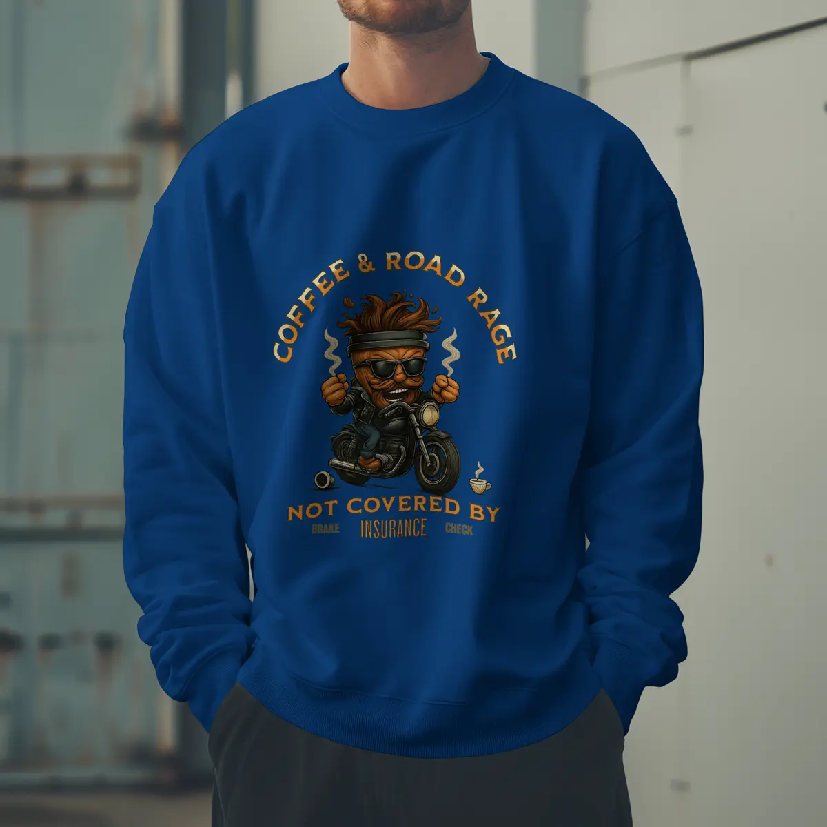 Coffee & Road Rage Sweatshirt - Funny To Go Cup on Motorcycle Coffee Sweatshirt Printify