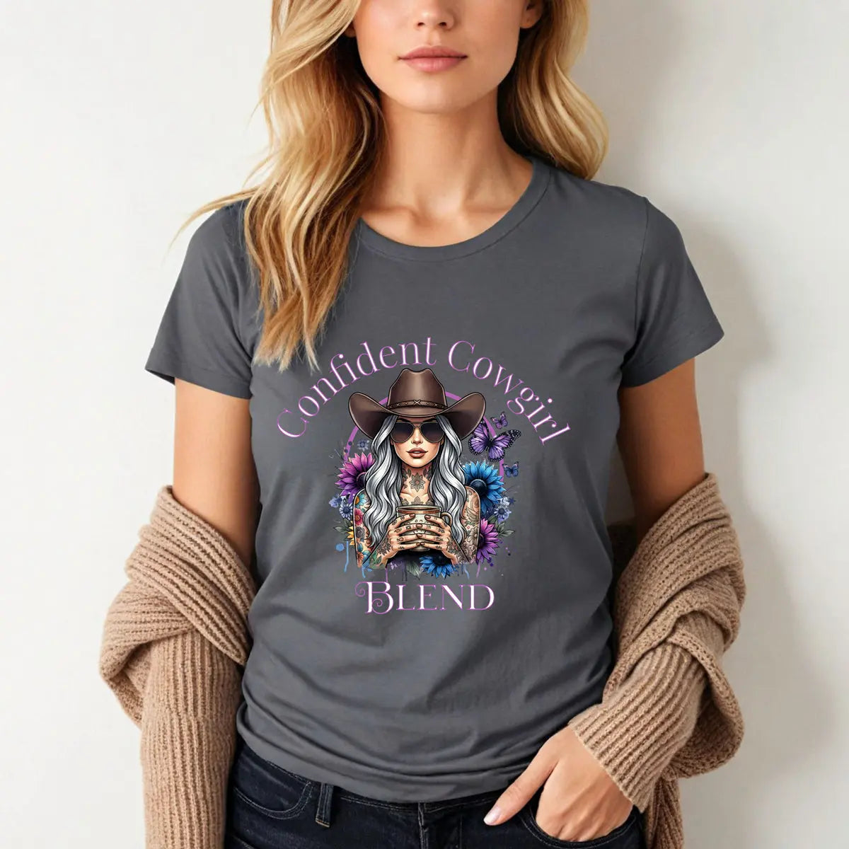 Confident Cowgirl Tee — Women's Graphic Western Coffee Shirt Printify