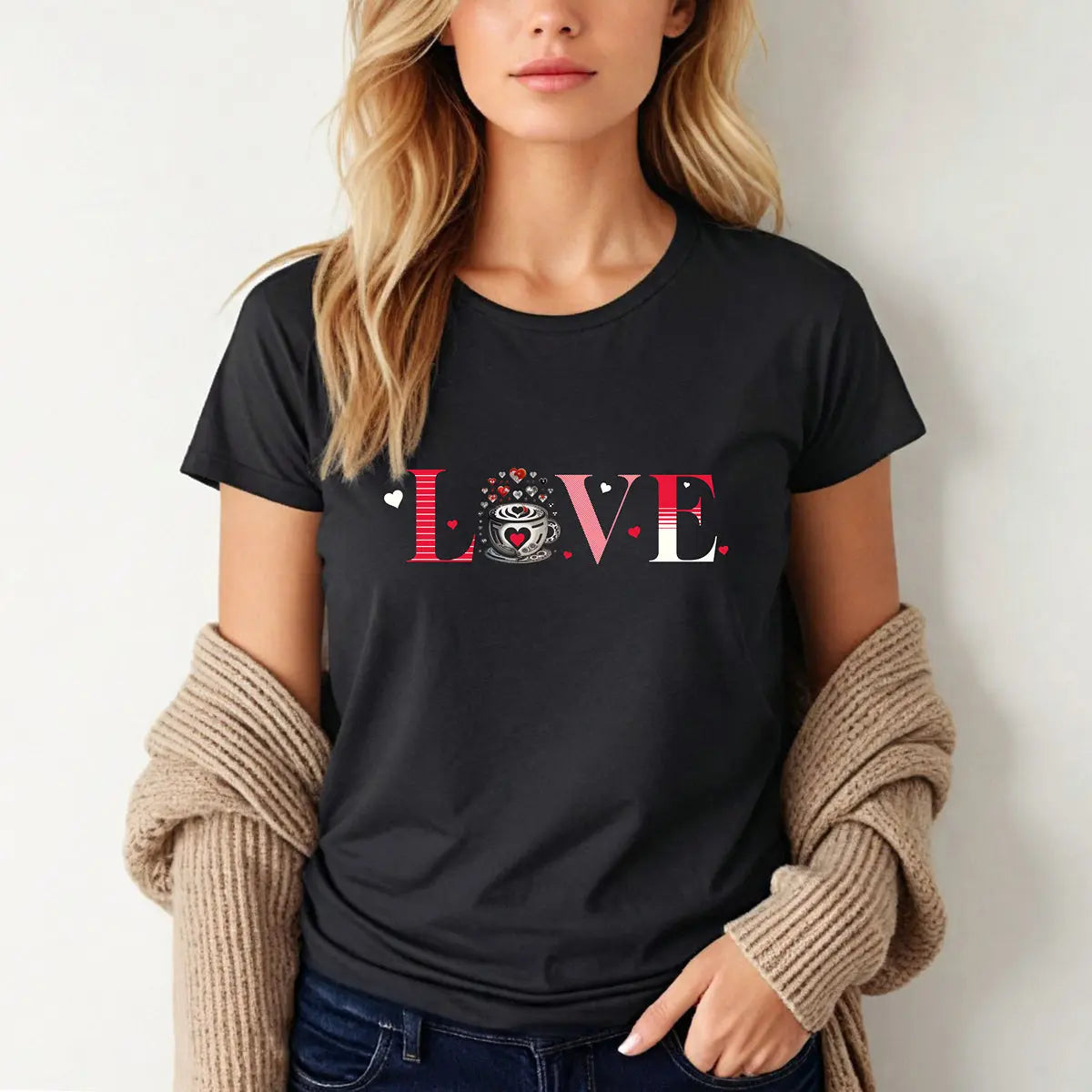 Coffee Love T-Shirt – “LOVE” with Coffee Cup Design - Boldly Bitter Company