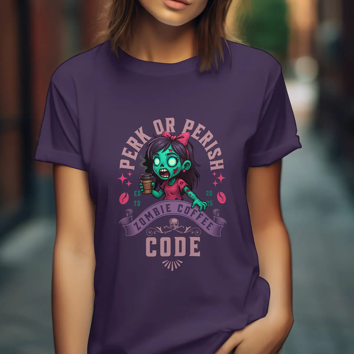 Perk or Perish T-Shirt – Zombie Coffee Code Printify