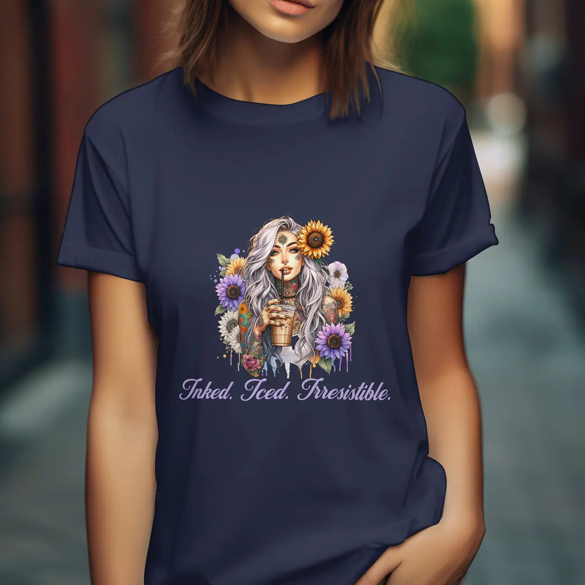 Irresistible Tshirt - Sunflower Tattoo Woman Coffee Tee Printify