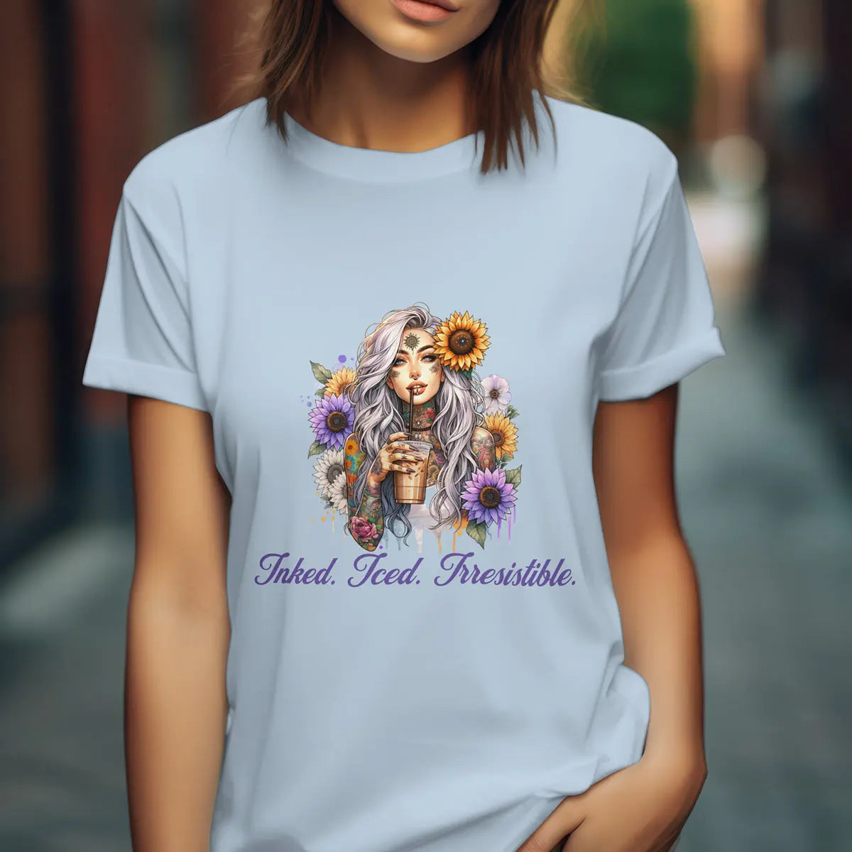 Irresistible Tshirt - Sunflower Tattoo Woman Coffee Tee Printify