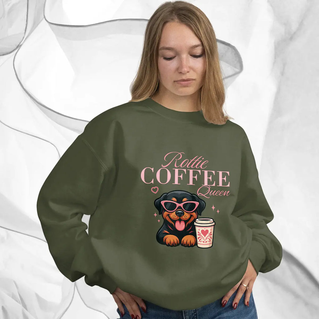 Rottie Coffee Sweatshirt — Cute Rottweiler with Coffee Graphic Printify