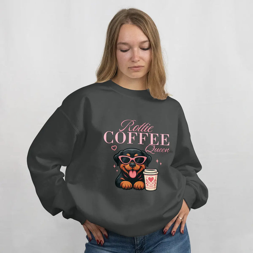 Rottie Coffee Sweatshirt — Cute Rottweiler with Coffee Graphic Printify