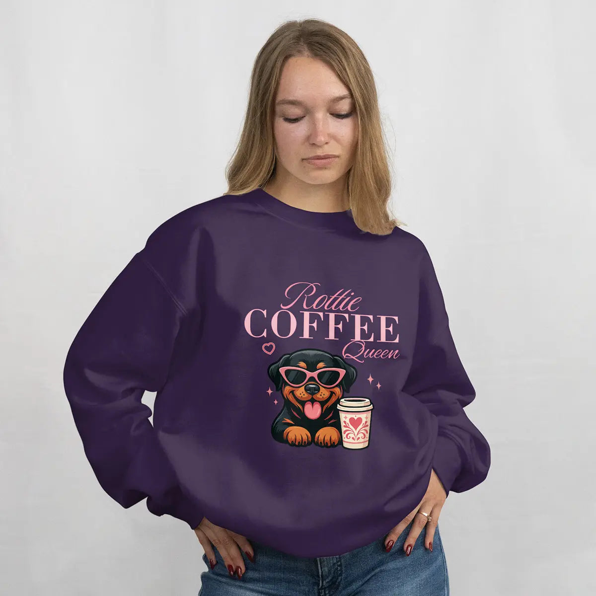 Rottie Coffee Sweatshirt — Cute Rottweiler with Coffee Graphic Printify