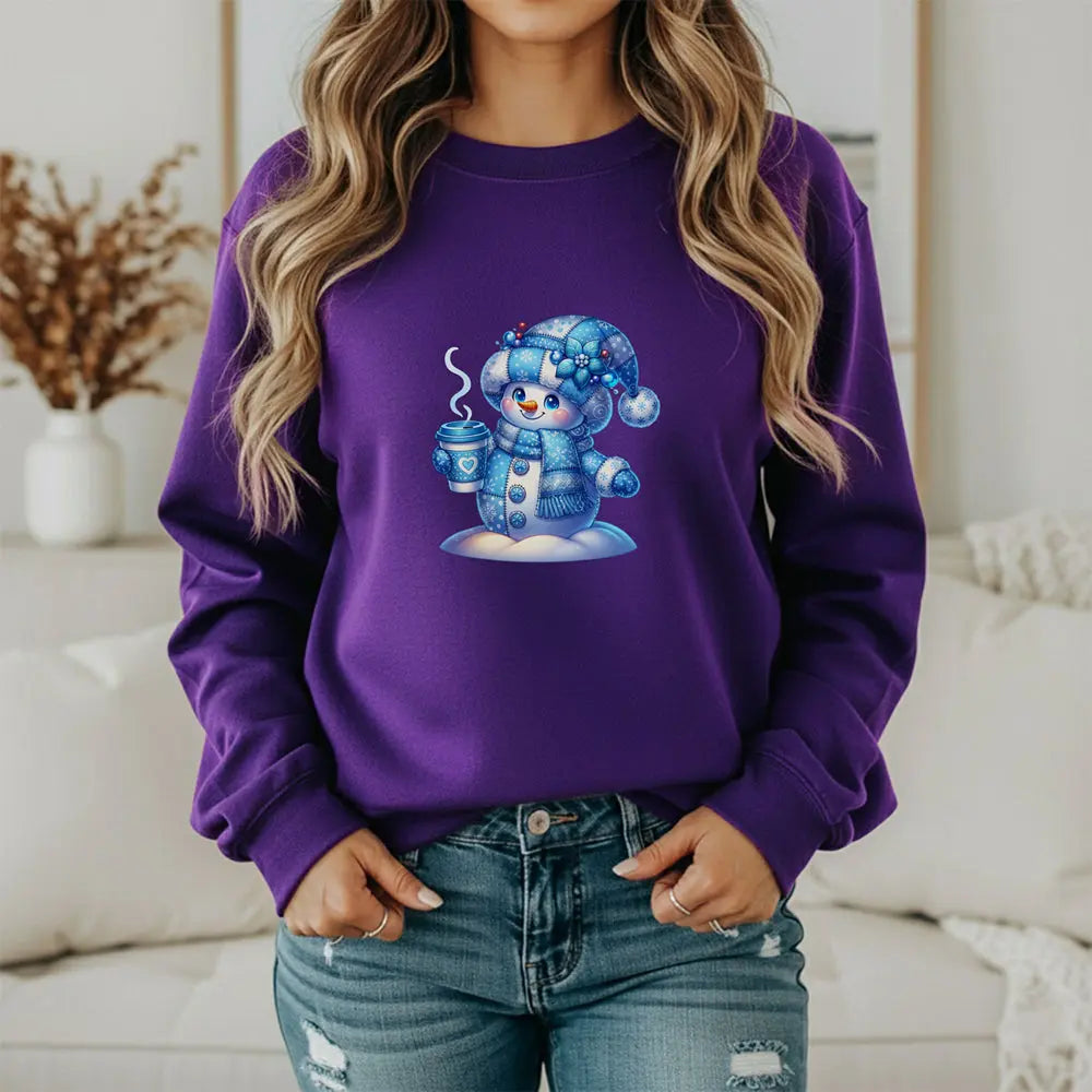 Snowman Coffee Faux Patchwork Sweatshirt — Cute Winter Crewneck Printify