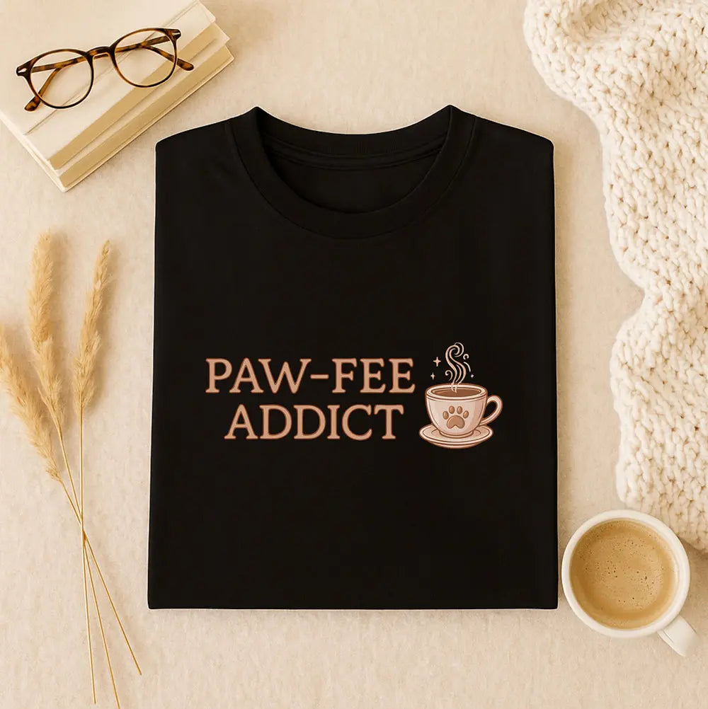 Paw-fee Addict Tee — Cute Coffee & Cat Lovers Shirt Printify