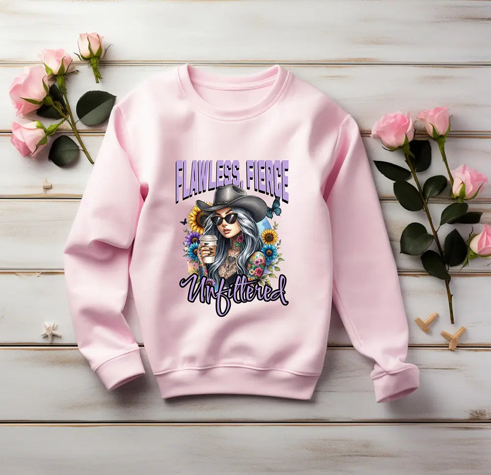 Unfiltered Cowgirl Sweatshirt - Cute Sassy Cowgirl Coffee Flower Shirt Printify