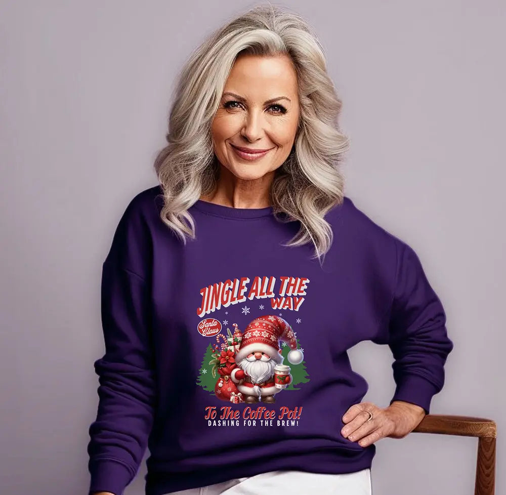 Jingle All the Way Sweatshirt - Cute Santa Holding Coffee and Toys Printify