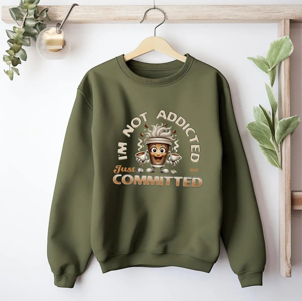 Just Committed Sweatshirt - Funny Togo Cup that is not addicted Printify