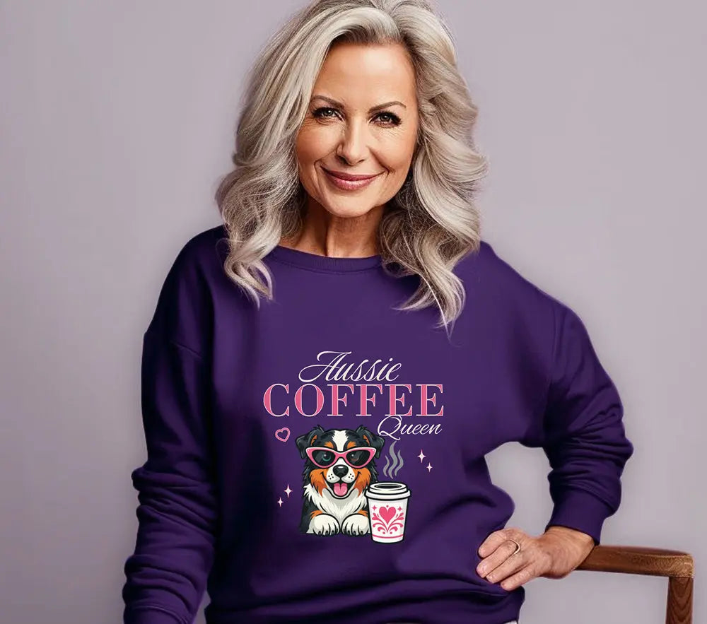 Aussie Coffee Queen Australian Shepherd Sweatshirt Printify