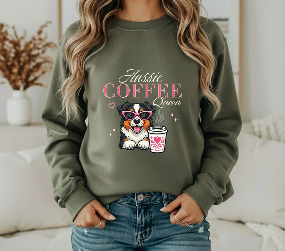 Aussie Coffee Queen Australian Shepherd Sweatshirt Printify