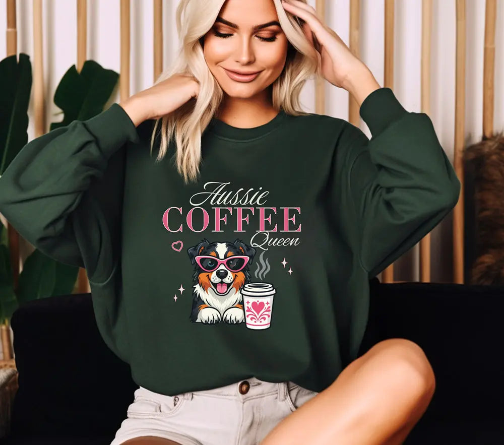 Aussie Coffee Queen Australian Shepherd Sweatshirt Printify