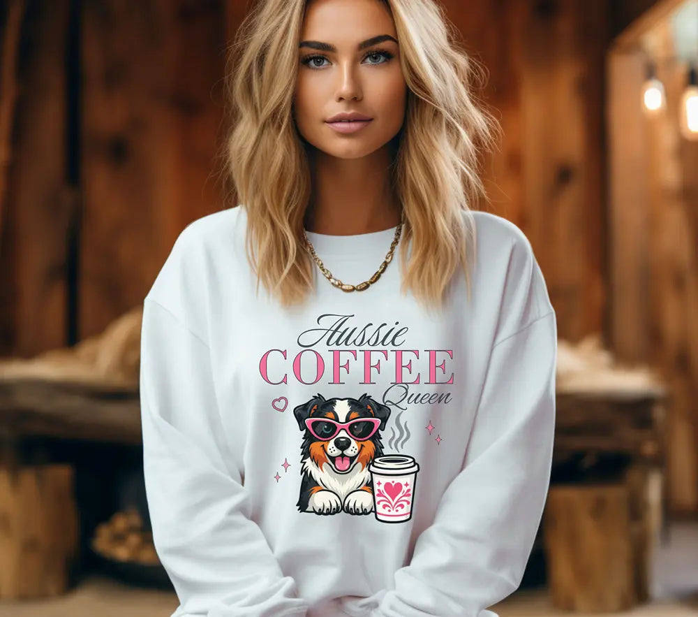 Aussie Coffee Queen Australian Shepherd Sweatshirt Printify