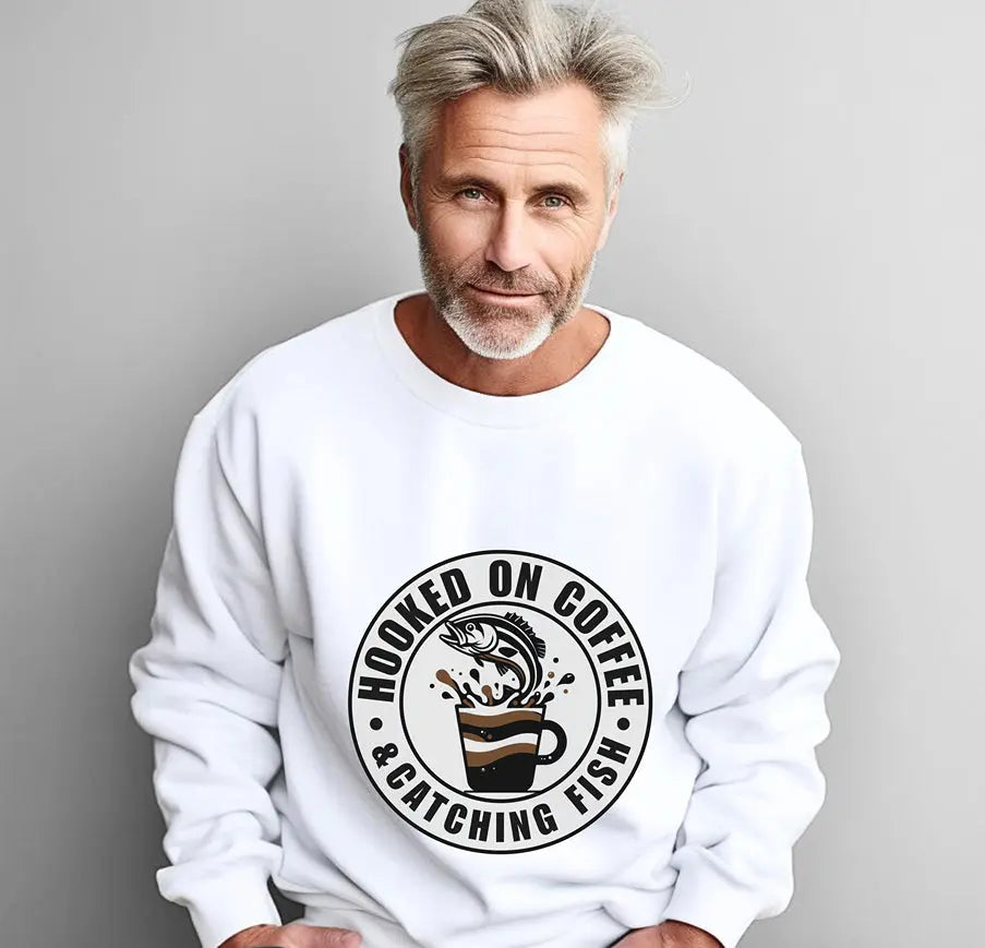 Hooked on Coffee and Catching Fish Sweatshirt Printify