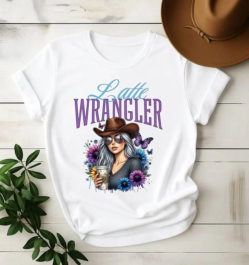 Latte Wrangler Women's Tee — Sunflower Cowboy Coffee Graphic Printify