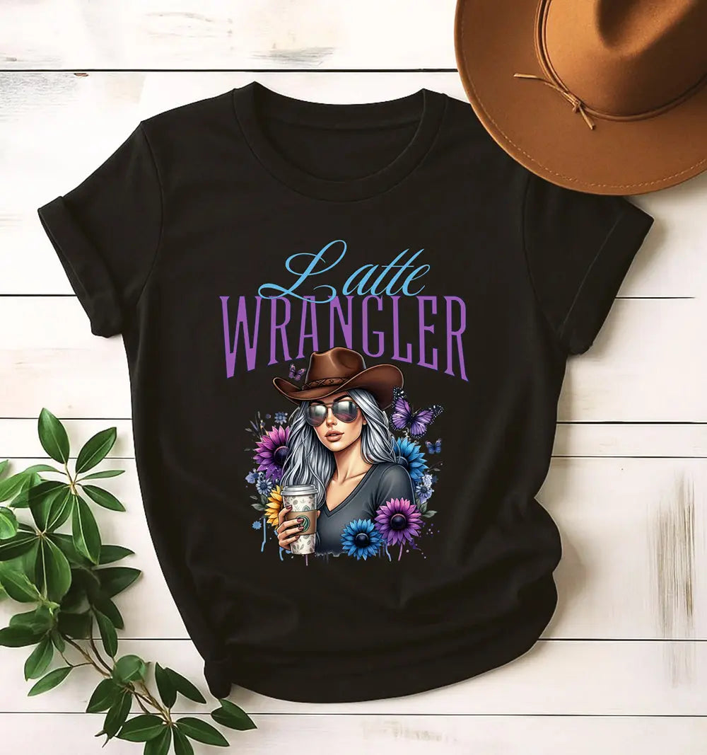 Latte Wrangler Women's Tee — Sunflower Cowboy Coffee Graphic Printify