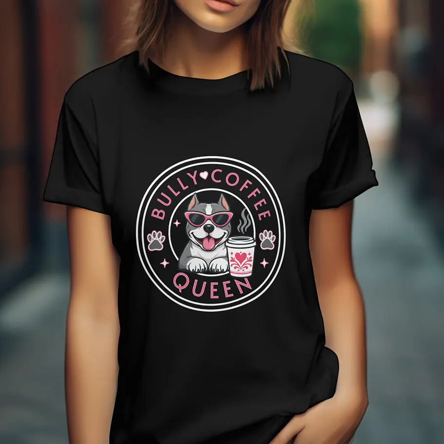 Bully Coffee Queen T-Shirt — Cute Pitbull Coffee Lover Tee Printify
