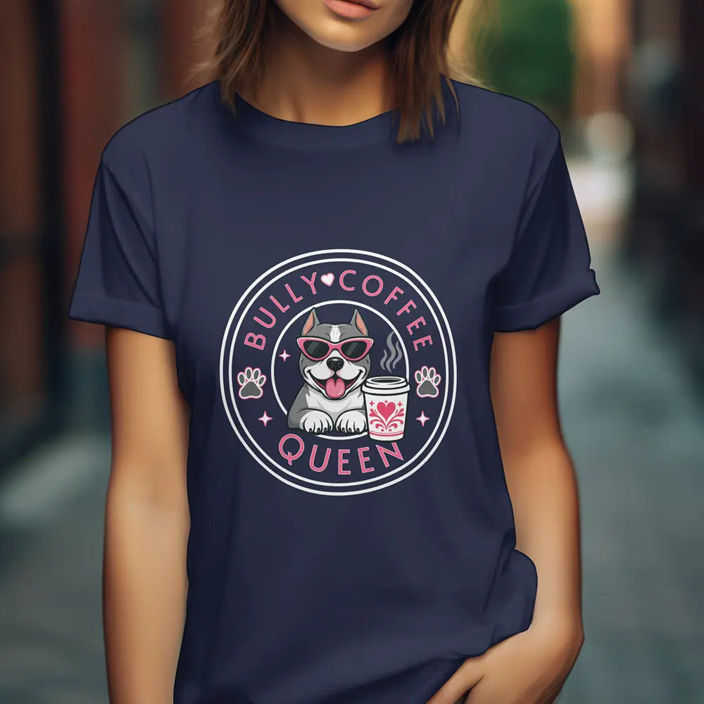 Bully Coffee Queen T-Shirt — Cute Pitbull Coffee Lover Tee Printify