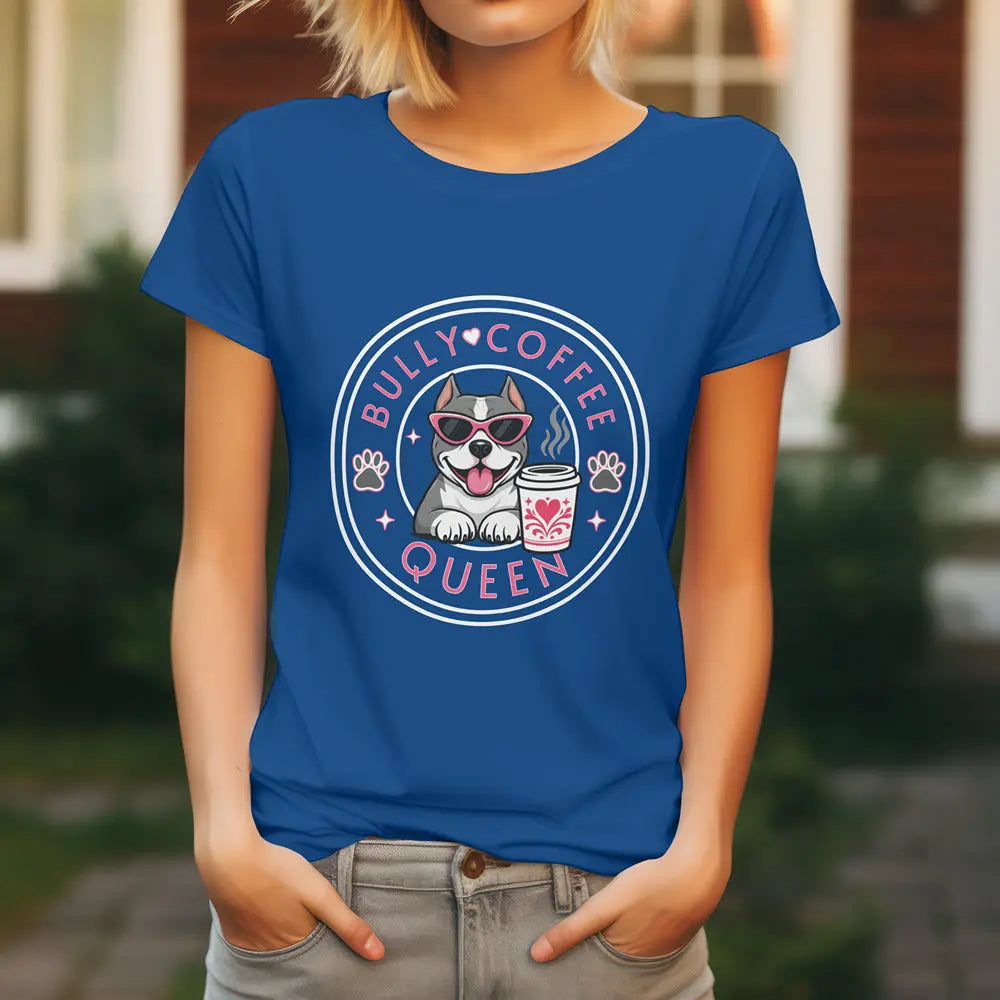 Bully Coffee Queen T-Shirt — Cute Pitbull Coffee Lover Tee Printify