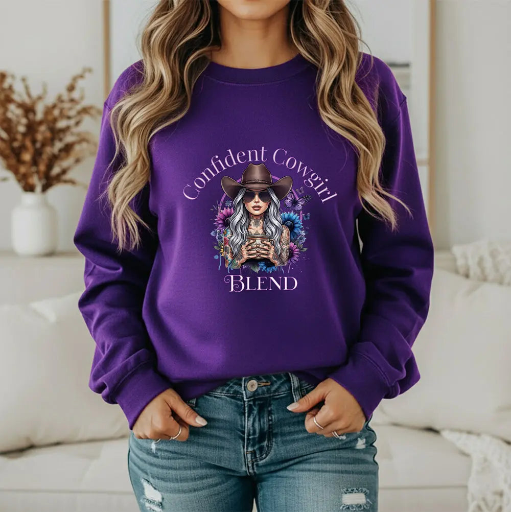 Confident Cowgirl Sweatshirt — Floral Western Coffee Blend Graphic Shirt Printify