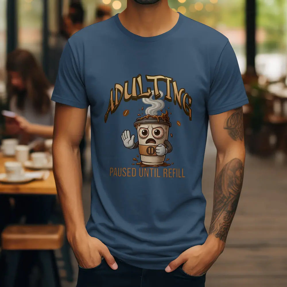 Adulting Coffee T-Shirt - Paused Until Refill funny coffee tee Printify