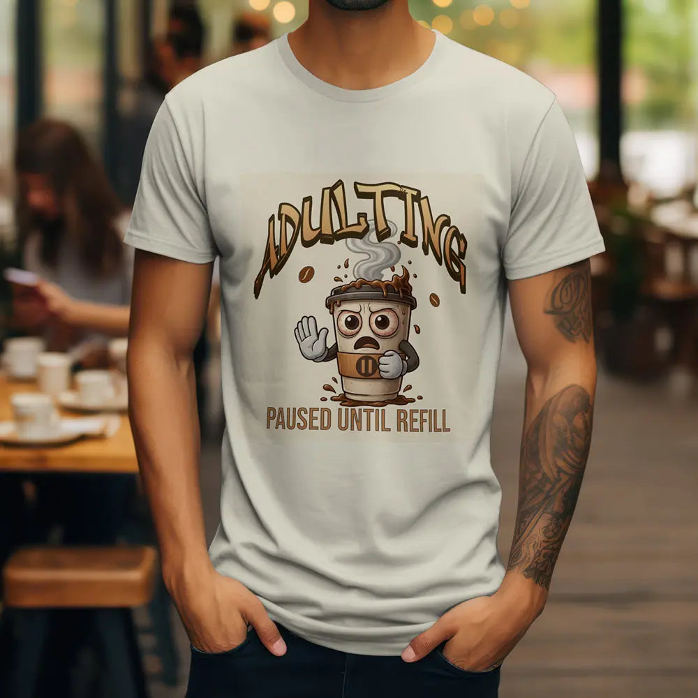 Adulting Coffee T-Shirt - Paused Until Refill funny coffee tee Printify