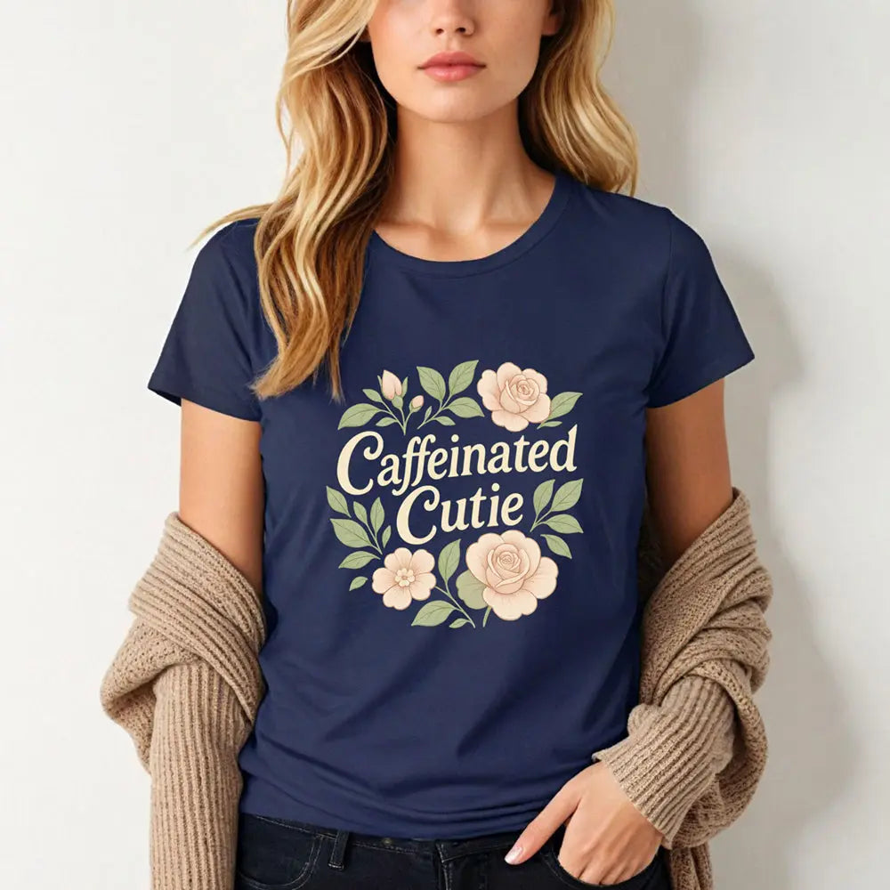 Caffeinated Cutie Floral Tee — Women's Blush Floral Graphic T‑Shirt - Boldly Bitter Company