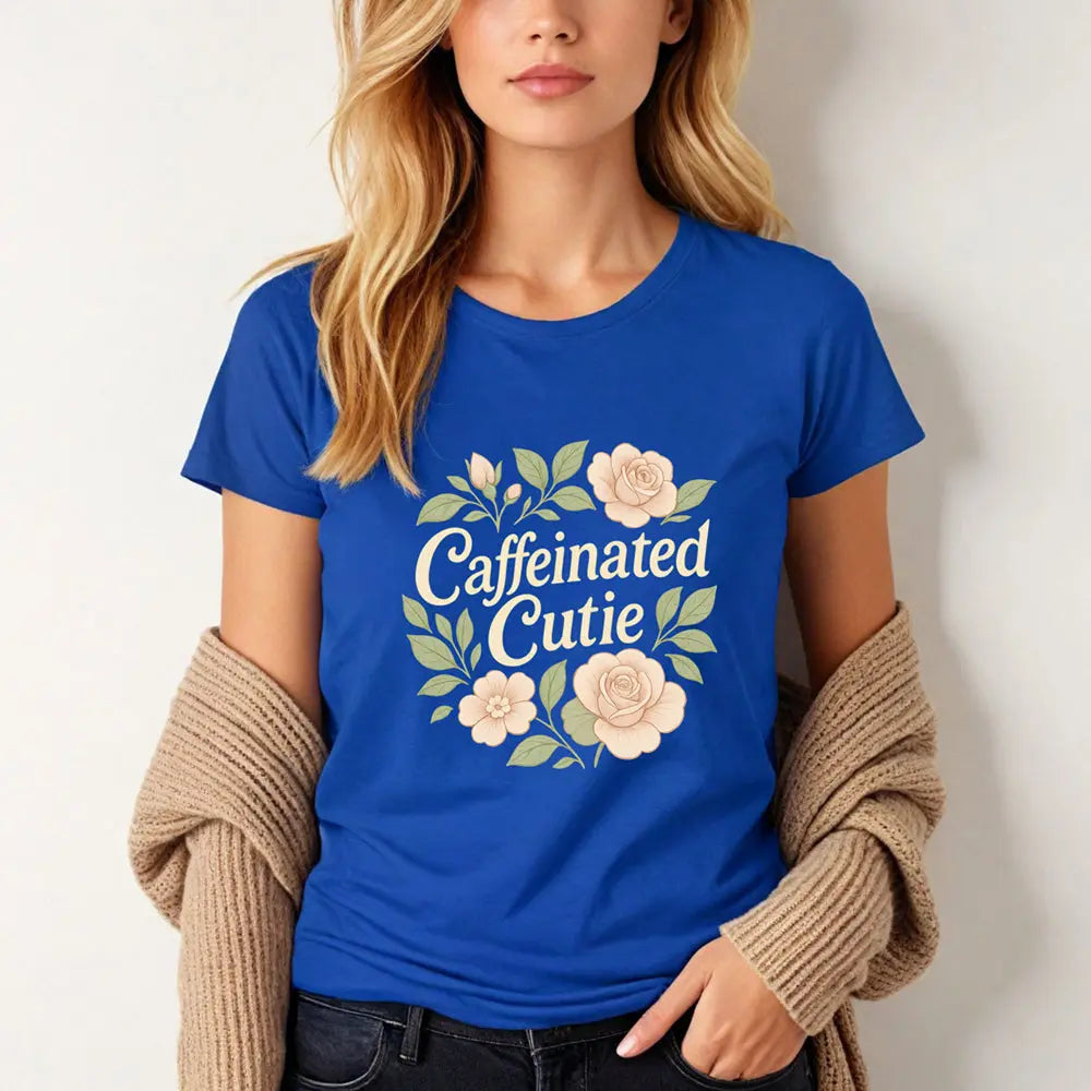 Caffeinated Cutie Floral Tee — Women's Blush Floral Graphic T‑Shirt - Boldly Bitter Company