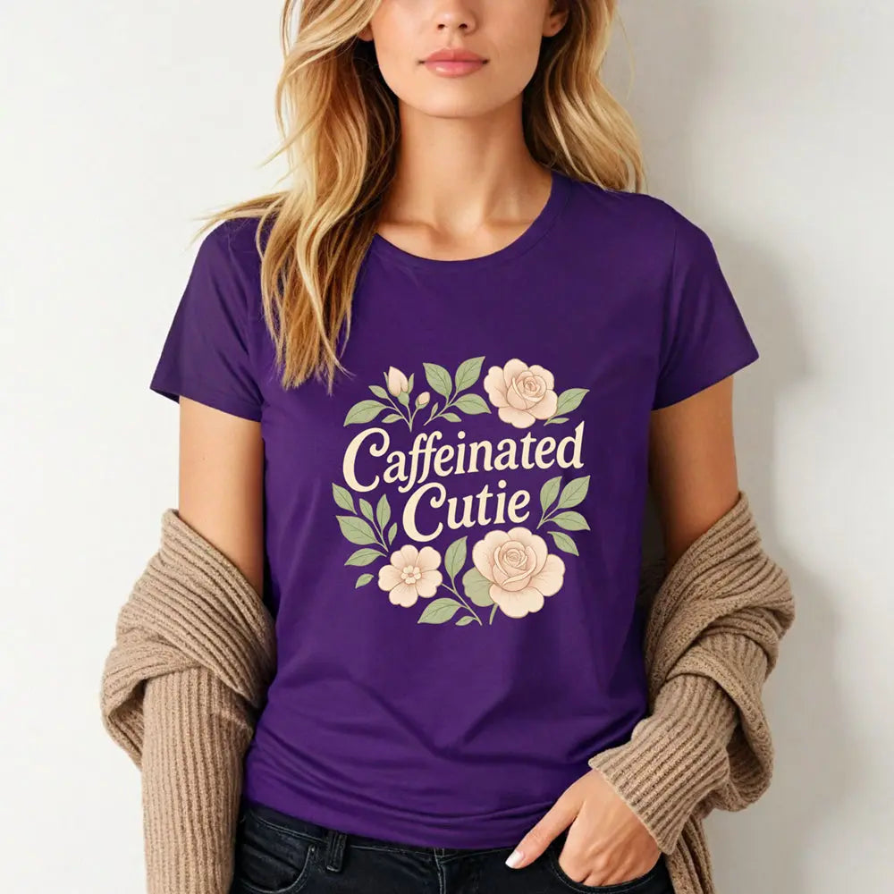 Caffeinated Cutie Floral Tee — Women's Blush Floral Graphic T‑Shirt - Boldly Bitter Company