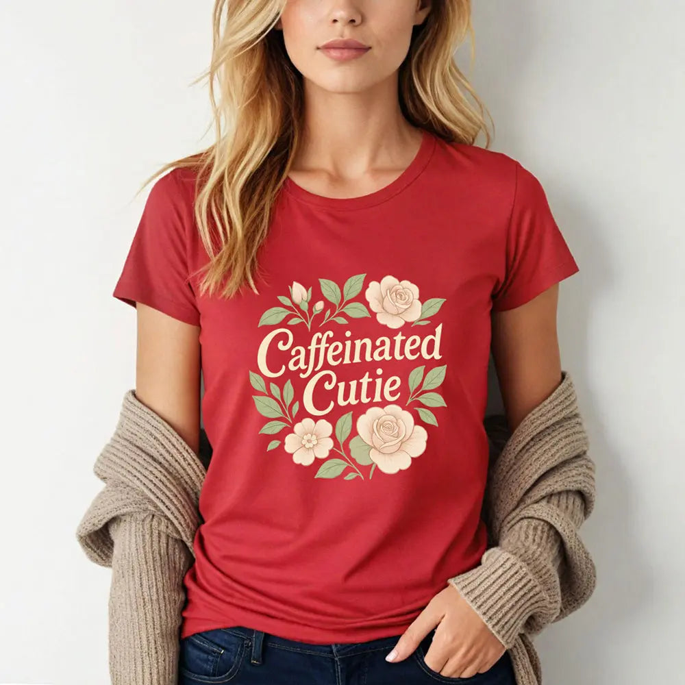 Caffeinated Cutie Floral Tee — Women's Blush Floral Graphic T‑Shirt - Boldly Bitter Company