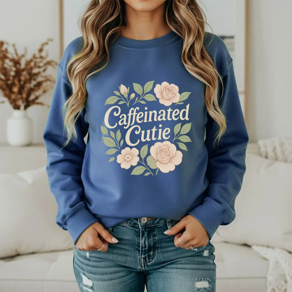 Caffeinated Cutie Sweatshirt — Floral Coffee Lover Crewneck - Boldly Bitter Company