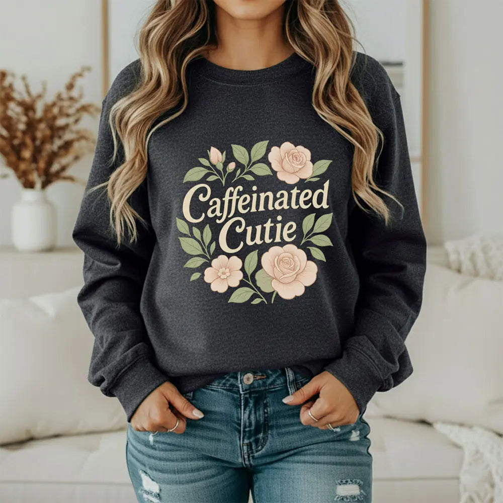 Caffeinated Cutie Sweatshirt — Floral Coffee Lover Crewneck - Boldly Bitter Company