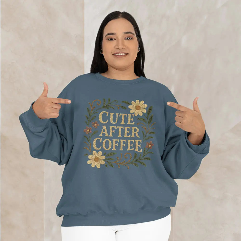 Cute After Coffee Floral Sweatshirt — Faux Embroidery Crewneck - Boldly Bitter Company