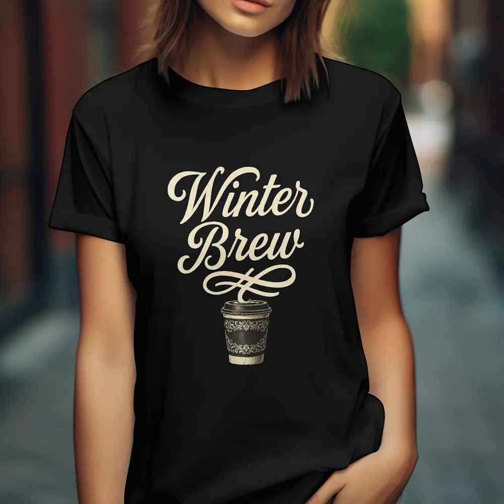 Winter Brew Tee — Women’s Coffee Shirt with Vintage Holiday Coffee Cup - Boldly Bitter Company