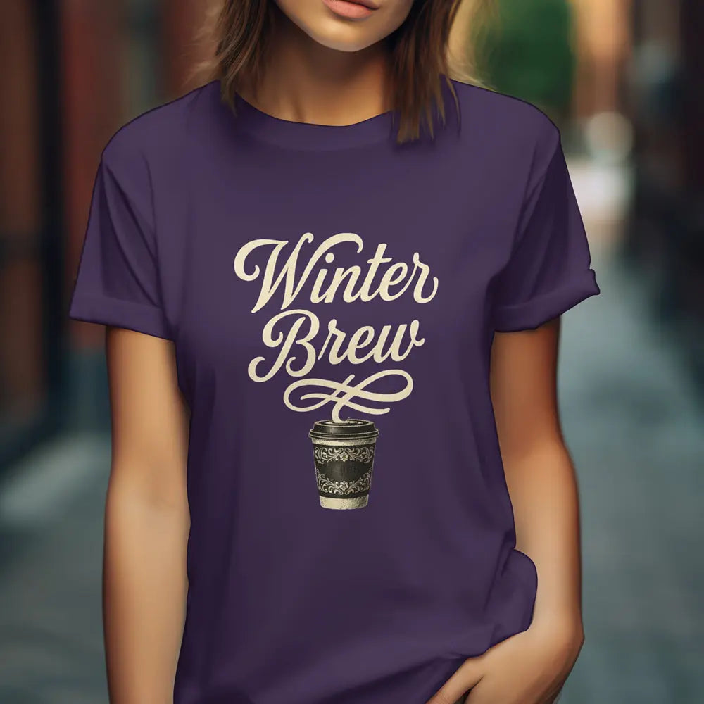 Winter Brew Tee — Women’s Coffee Shirt with Vintage Holiday Coffee Cup - Boldly Bitter Company