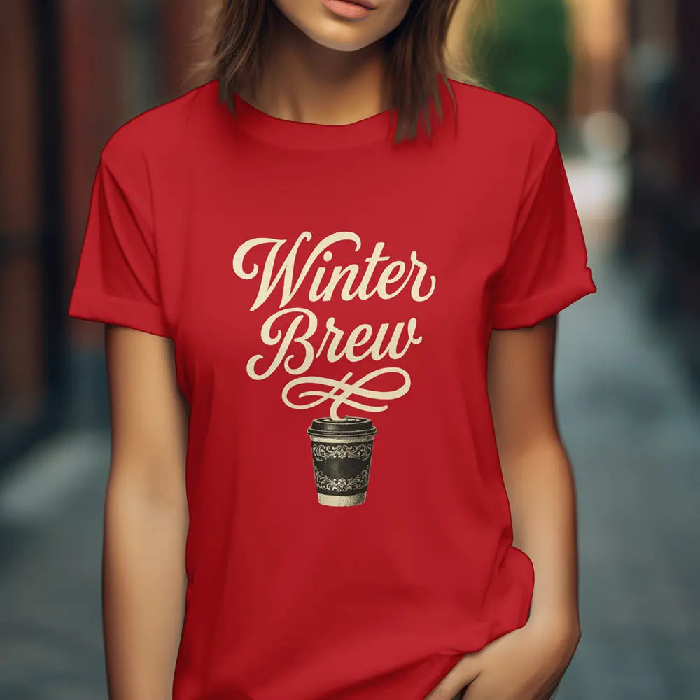 Winter Brew Tee — Women’s Coffee Shirt with Vintage Holiday Coffee Cup - Boldly Bitter Company